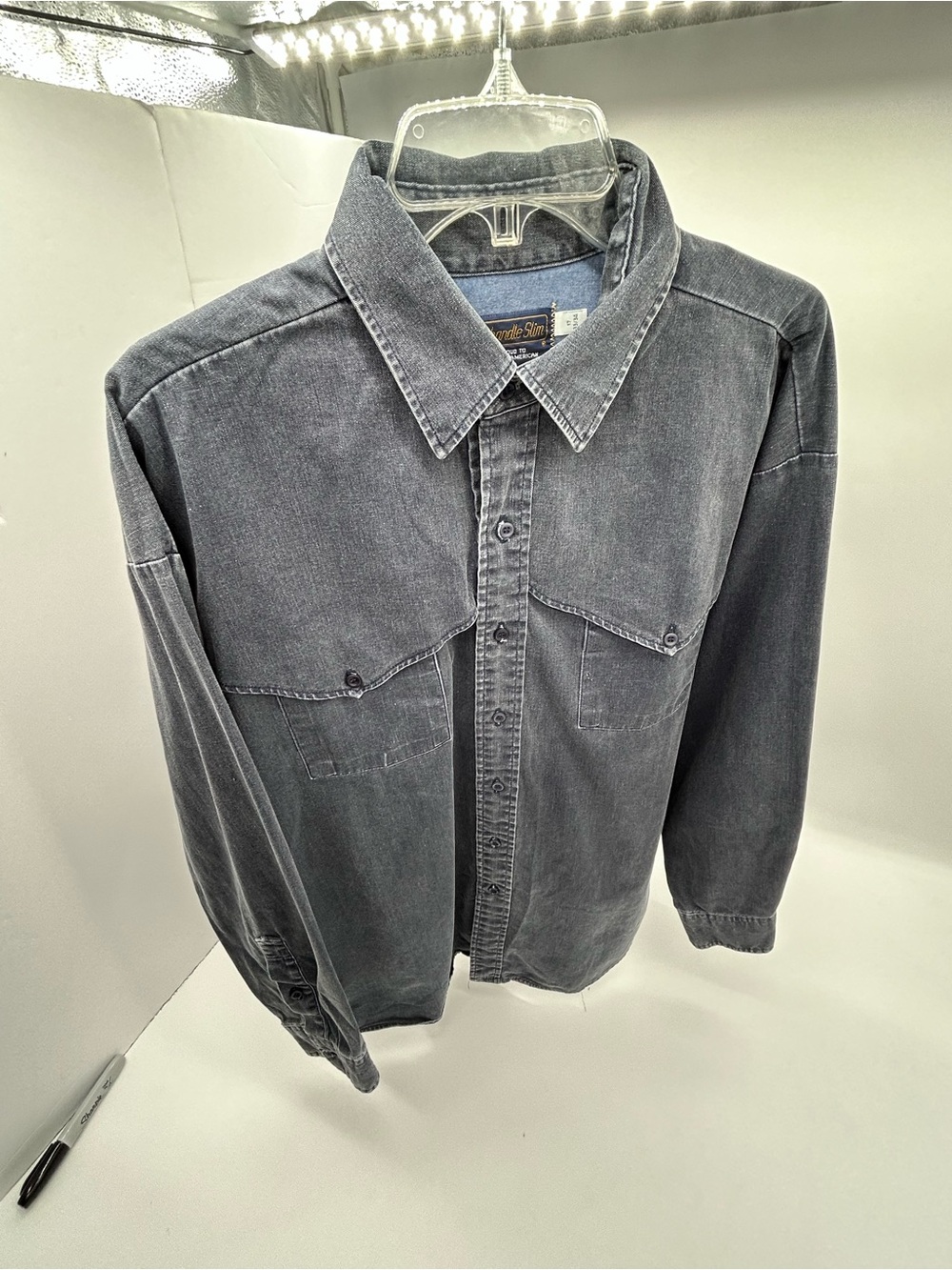 Vintage Pan Handle Slim Denim Western Shirt 100% Cotton Medium